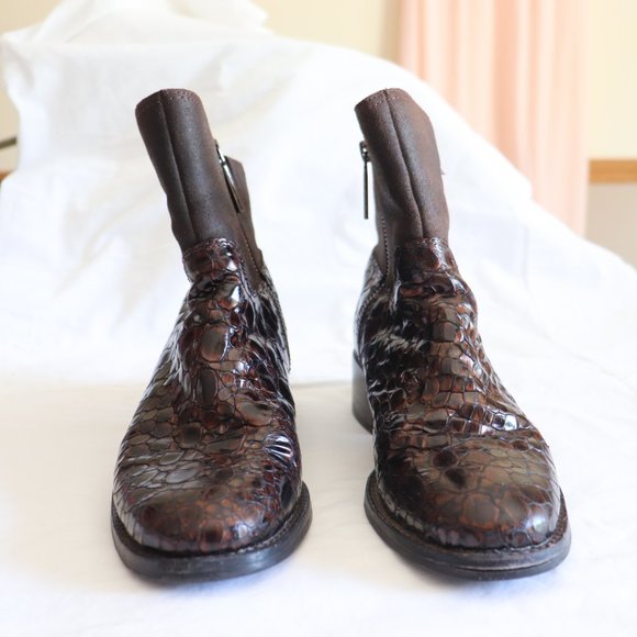 Donald J Pliner Leather Animal Print Moto Boots Brown Size 7.5M - Picture 4 of 9